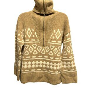 J. Crew Relaxed Half Zip Sweater Geometric Thick Alpaca Merino Wool Womens S-M